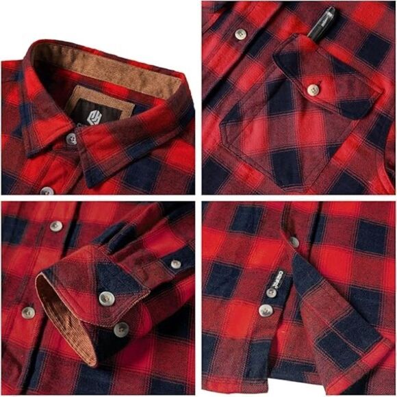 CHEXPEL Mens Flannel Shirts Long Sleeve Casual Button Down Plaid 100% Cotton - Picture 3 of 15